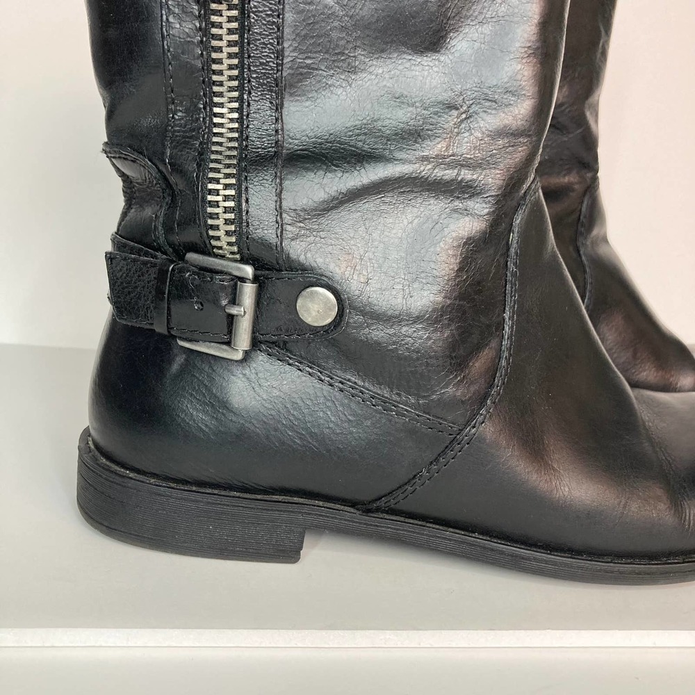 Nine West Black Leather Moto Style Biker Boots Women's Size 8M Buckle Zipper - Picture 2 of 16